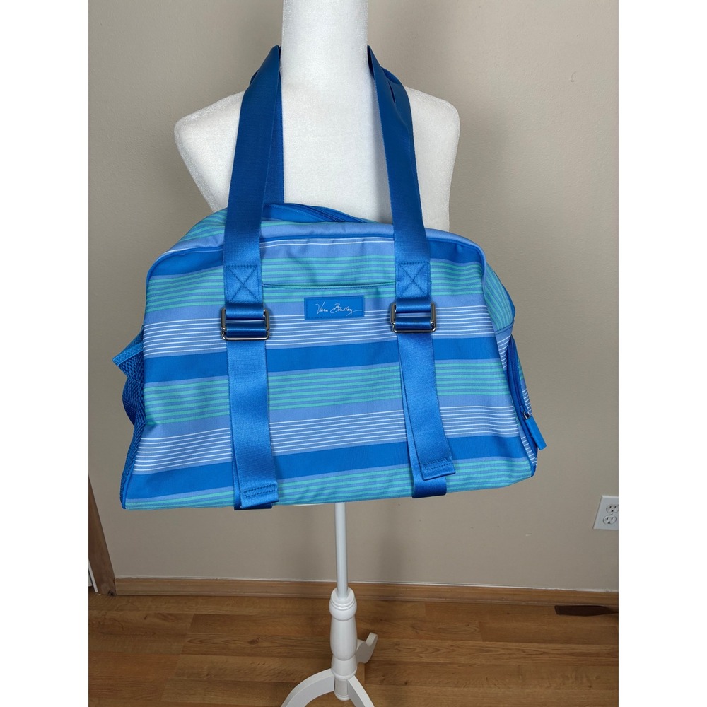 Vera Bradley Striped Duffel Bag Blue Green Travel Gym Weekender Carry‎ On